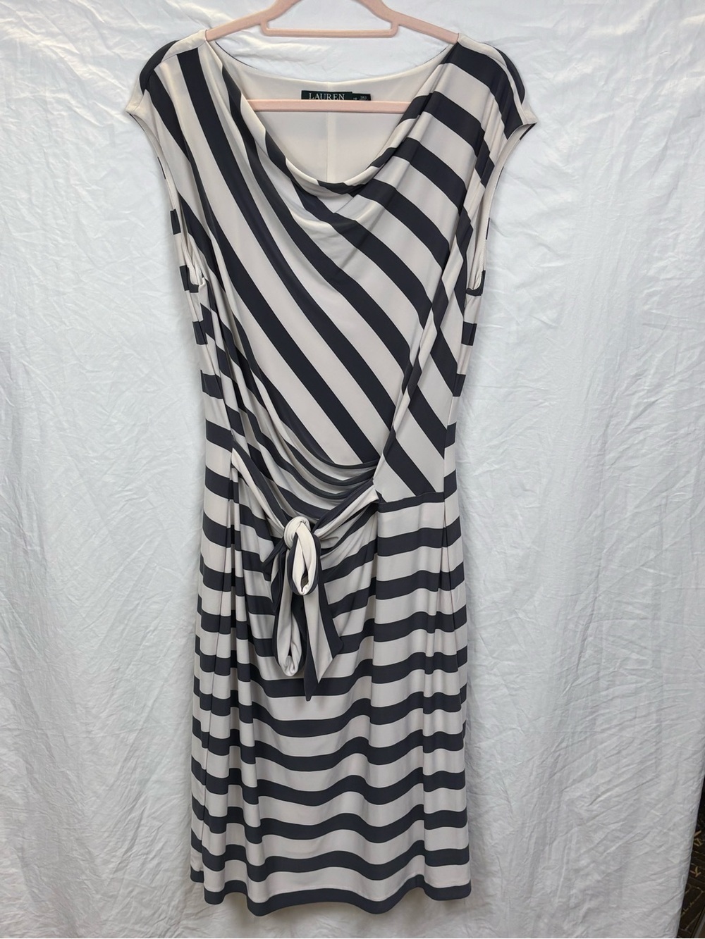 Lauren Ralph Lauren women’s 16 Navy and White Striped Tie-Front Midi Dress